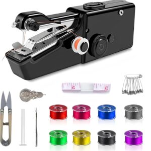 Handheld Sewing Machine, Mini Pet Clothes Sewing, Portable Hand Sewing Machine for Beginners, Home & Travel Quick Repairs Electric Hand Held Sewing Device (Black)
