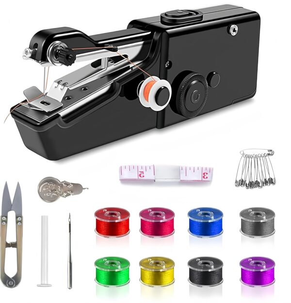 Handheld Sewing Machine, Mini Pet Clothes Sewing, Portable Hand Sewing Machine for Beginners, Home & Travel Quick Repairs Electric Hand Held Sewing Device (Black)