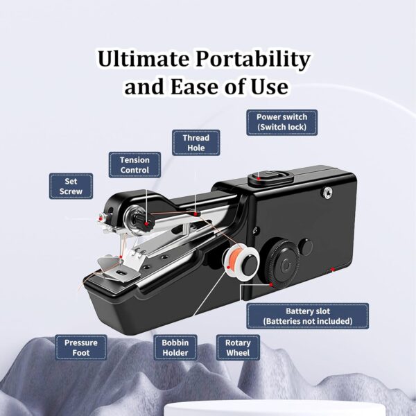 Handheld Sewing Machine, Mini Pet Clothes Sewing, Portable Hand Sewing Machine for Beginners, Home & Travel Quick Repairs Electric Hand Held Sewing Device (Black) - Image 2