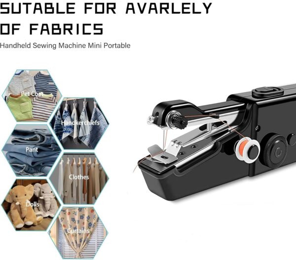 Handheld Sewing Machine, Mini Pet Clothes Sewing, Portable Hand Sewing Machine for Beginners, Home & Travel Quick Repairs Electric Hand Held Sewing Device (Black) - Image 3