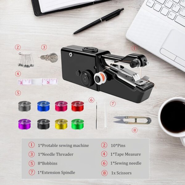 Handheld Sewing Machine, Mini Pet Clothes Sewing, Portable Hand Sewing Machine for Beginners, Home & Travel Quick Repairs Electric Hand Held Sewing Device (Black) - Image 4