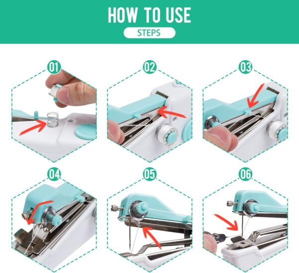 Handheld Sewing Machine CS101,Sewing Machine for Beginners,Portable Electric Mini Samll Hand Held Kit for Adults and Kids Ages 8-12 Included Mannual and Accessories,Quick Stitching,White and Green - Image 4
