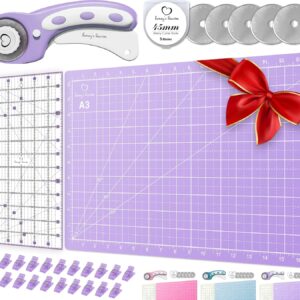 Rotary Cutter Set – 45mm Cutter, 5 Blades, A3 Mat, Ruler & Clips for Quilting, Sewing & Crafts