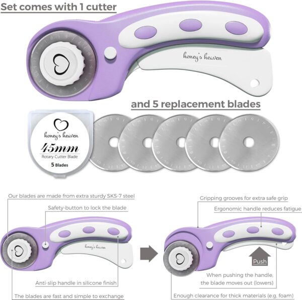 Rotary Cutter Set – 45mm Cutter, 5 Blades, A3 Mat, Ruler & Clips for Quilting, Sewing & Crafts - Image 3