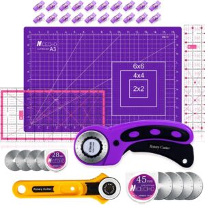 Rotary Cutter Set – 45mm & 28mm Cutters, 8 Blades, A3 Mat, 2 Rulers for Quilting, Sewing & Beginners