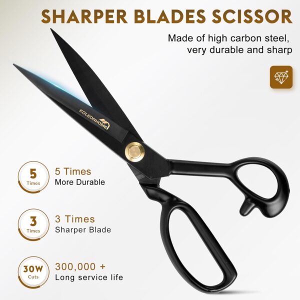 10" High Carbon Steel Fabric Scissors – Tailor Cloth Cutting Shears (Black) - Image 3