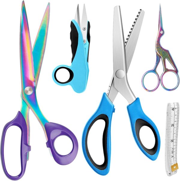 5-Pc Sewing Bundle – Fabric, Pinking, Embroidery Scissors, Thread Snips & Measuring Tape