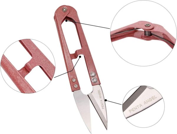 2pcs Mini Sewing Scissors with Leather Sheaths – Embroidery & Yarn Trimming (Pink/Gray) - Image 3