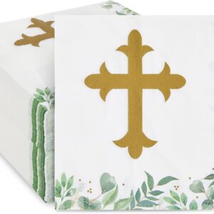 100-pack of 2-ply cross-design napkins for baptism, christening, and religious celebrations.