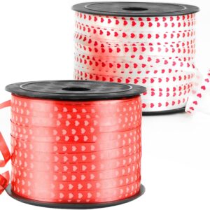 400-yard red and white heart pattern curling ribbon for Valentine's gifts and balloons.