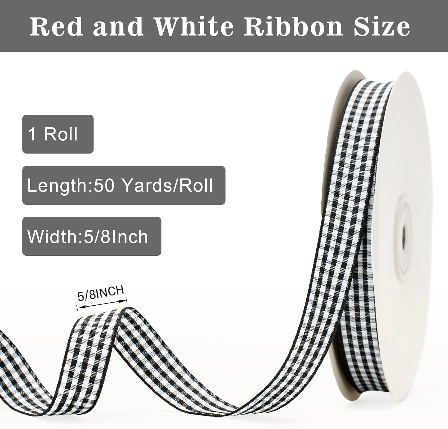50-yard black and white buffalo plaid ribbon for Christmas gifts and crafts. - Image 2