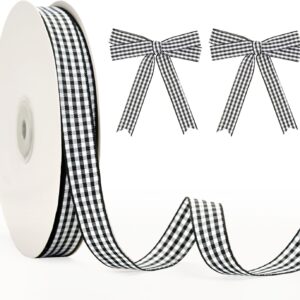 50-yard black and white buffalo plaid ribbon for Christmas gifts and crafts.