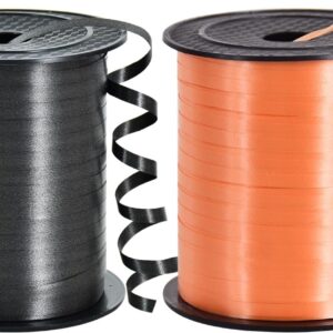 500-yard black and orange curling ribbon for Halloween, gifts, and festive balloons.