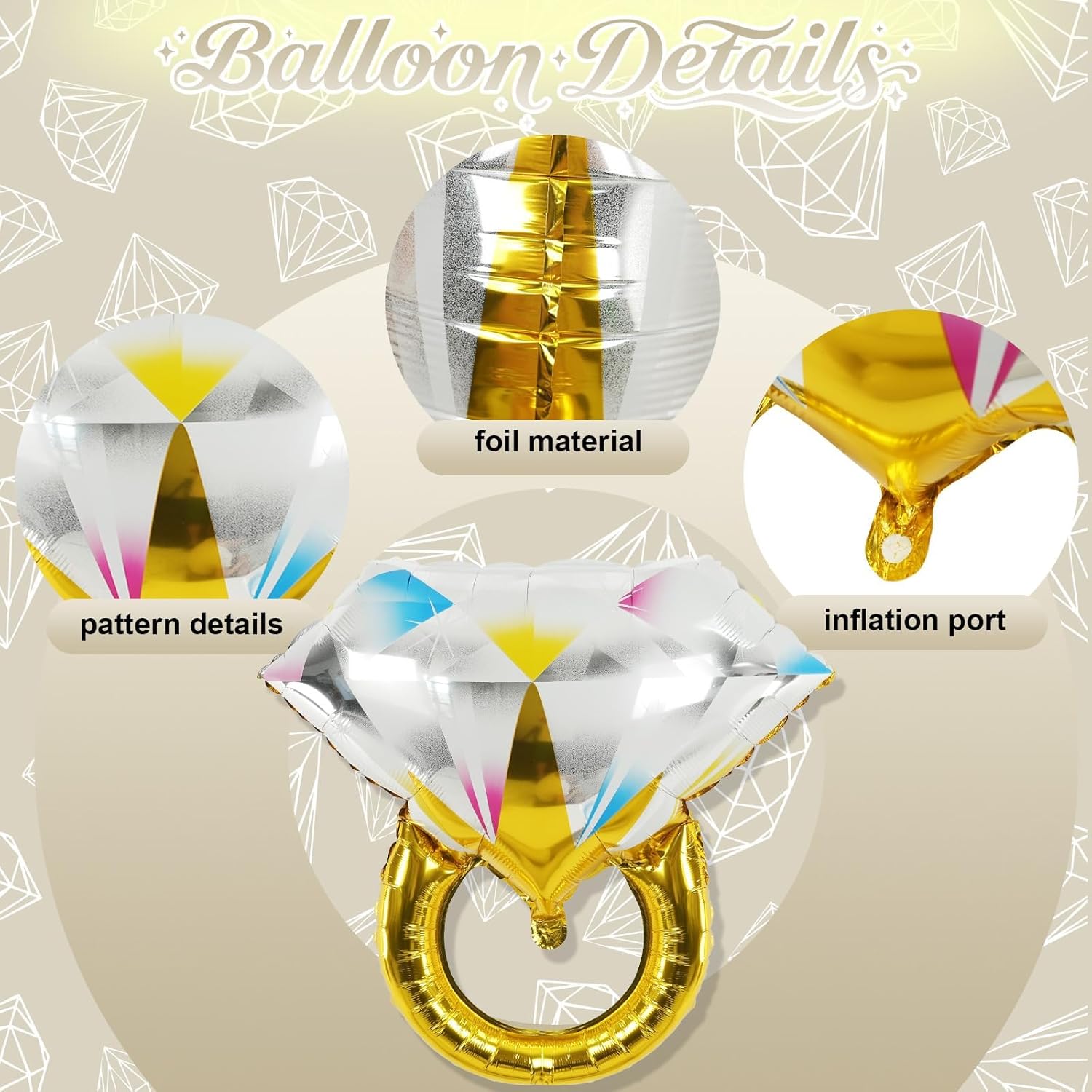 Beige bachelorette set with cream letter balloons and a diamond ring foil. - Image 4