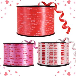 300-yard Valentine curling ribbon set in red, white, and pink for gifting.