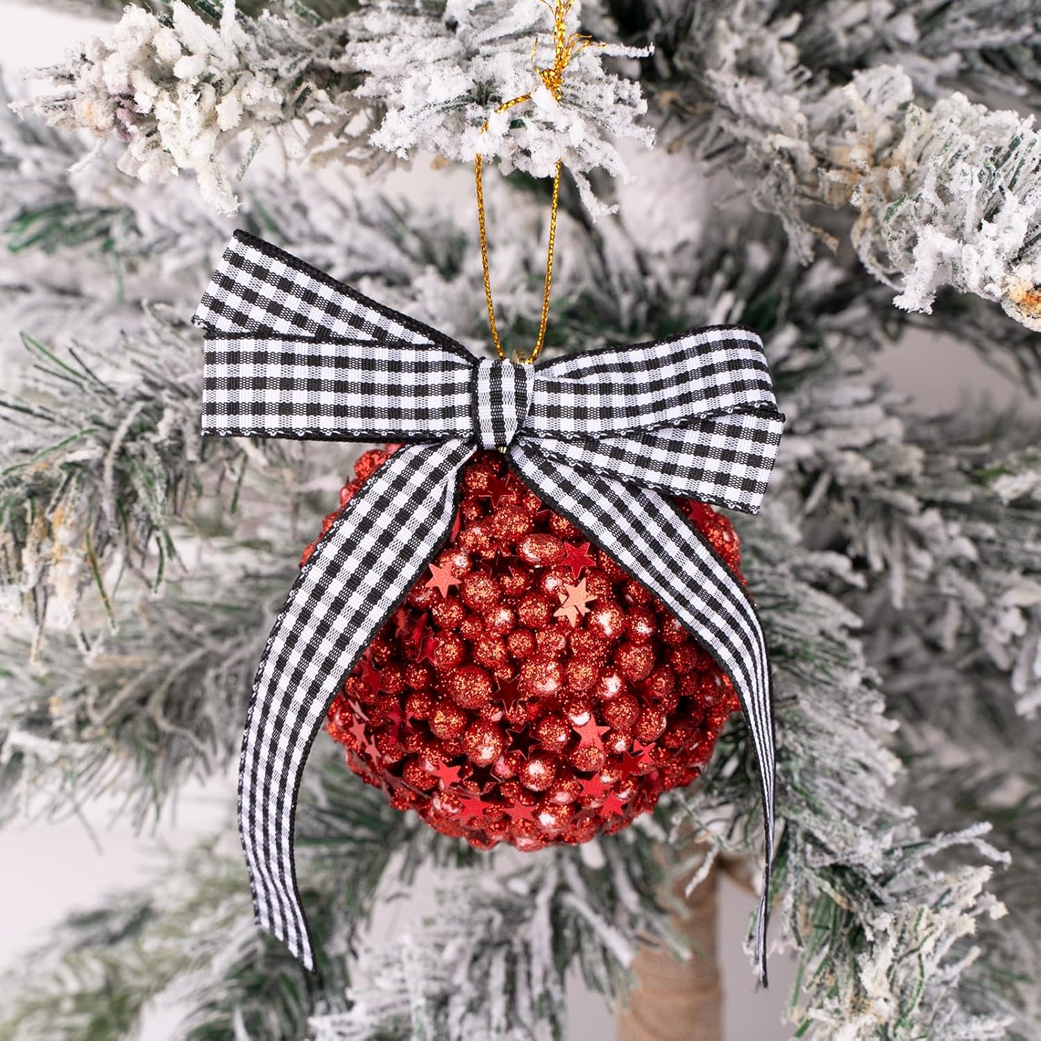 50-yard black and white buffalo plaid ribbon for Christmas gifts and crafts. - Image 4