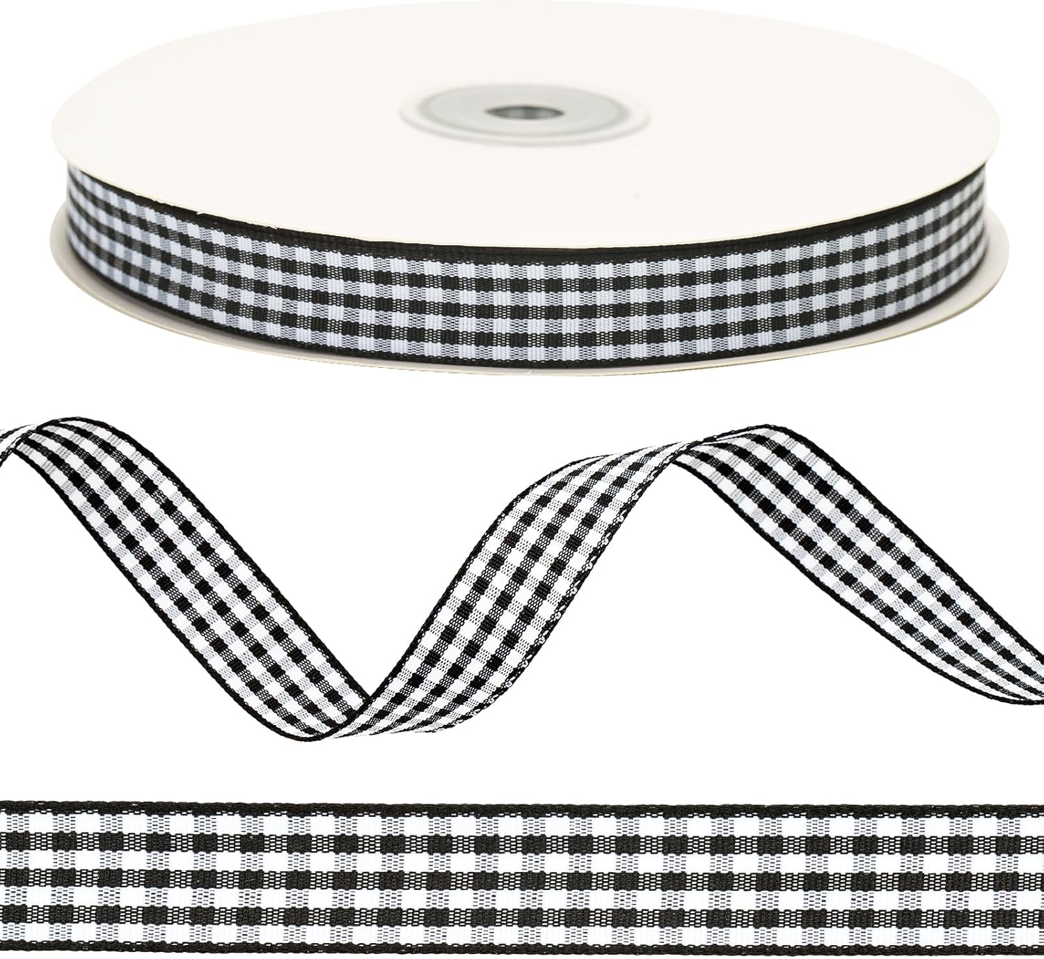 50-yard black and white buffalo plaid ribbon for Christmas gifts and crafts. - Image 3