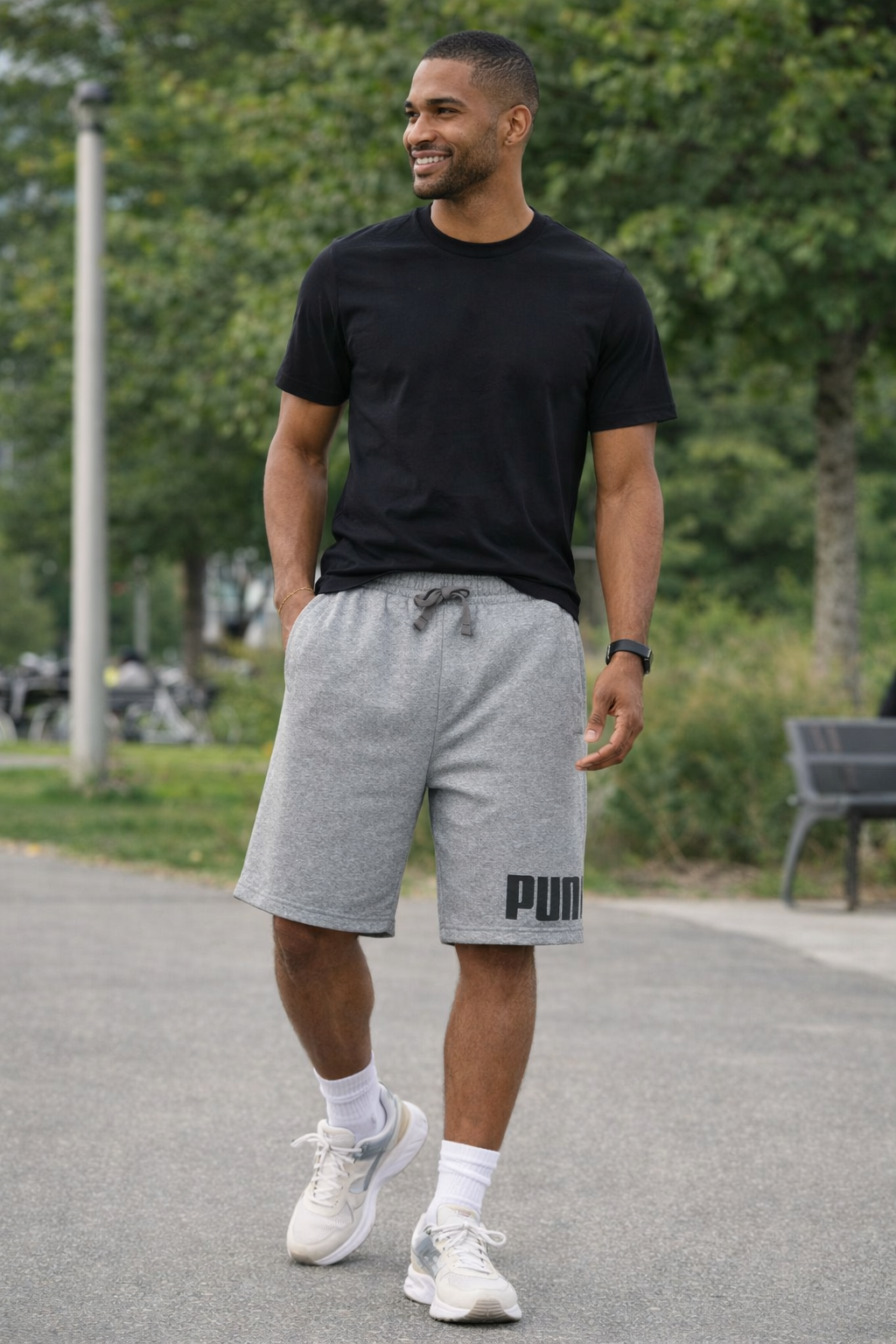Mens Big Logo Fleece Shorts Adjustable Waist Casual - Image 4