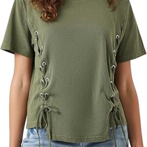 Women’s Dual Lace-Up Crew Neck Short Sleeve Casual Tee