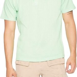 Men's Textured Polo Shirt Short Sleeve Casual Collared Knit Top