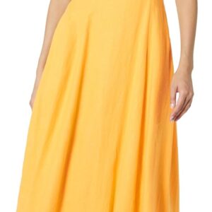 Womens Strapless Linen Maxi Dress Fit Flare Pockets