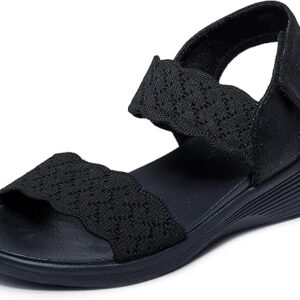 Women’s Wedge Sandals Scalloped Knit Adjustable Comfortable Vegan