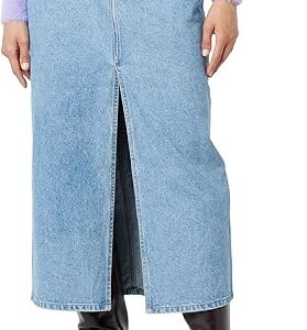 Womens Denim Column Skirt Front Slit Five-Pocket