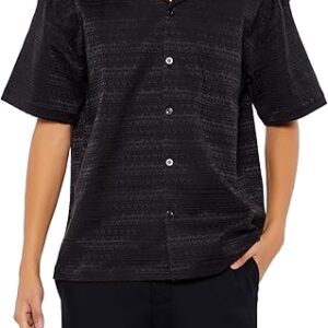 Men's Jacquard Paisley Shirt Long Sleeve Button Up Casual