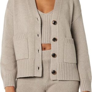 Womens Cotton Blend Chunky Knit Loose-Fit Cardigan