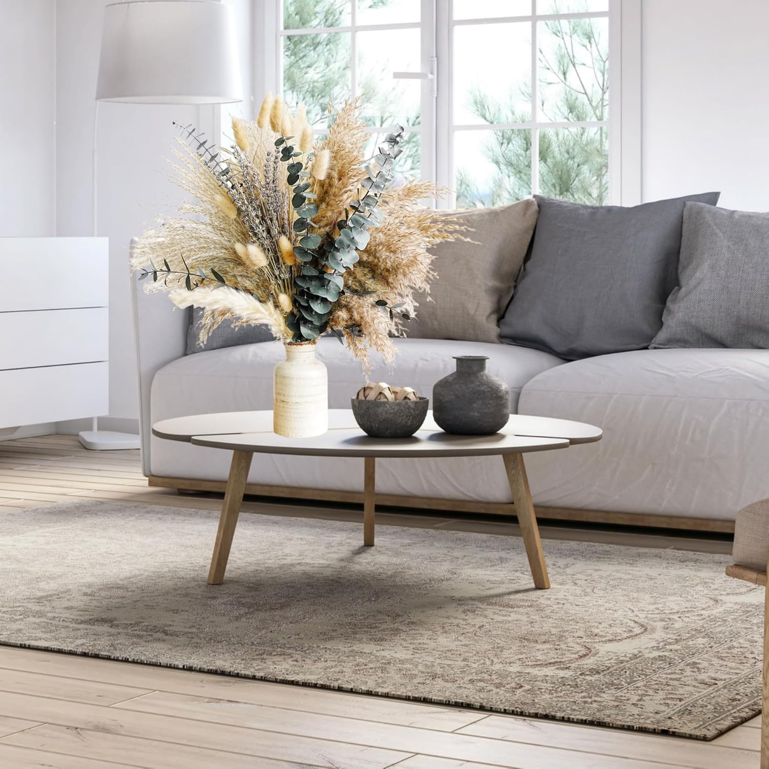 Boho Pampas Grass Dried Flower Bouquet Lavender Eucalyptus - Image 3