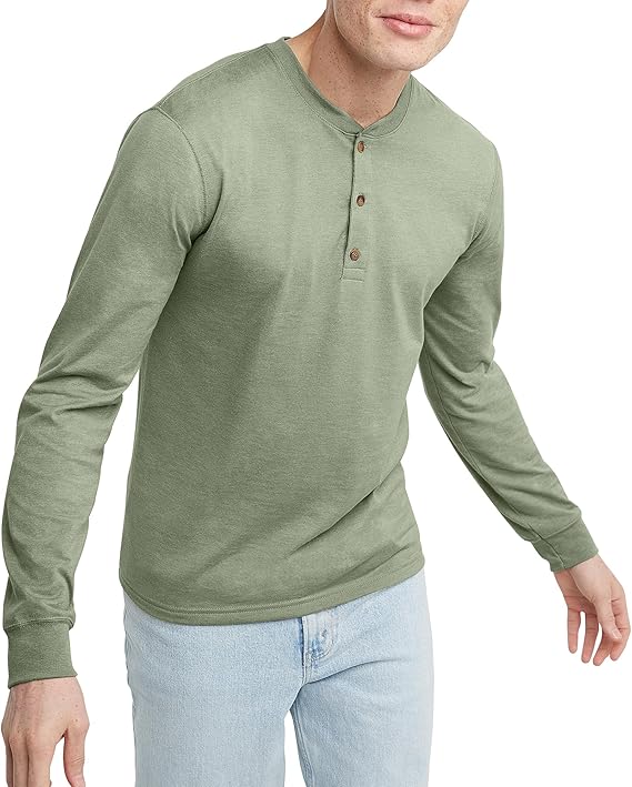 Mens Long Sleeve Cotton Henley T Shirt Casual Button Neck Tee