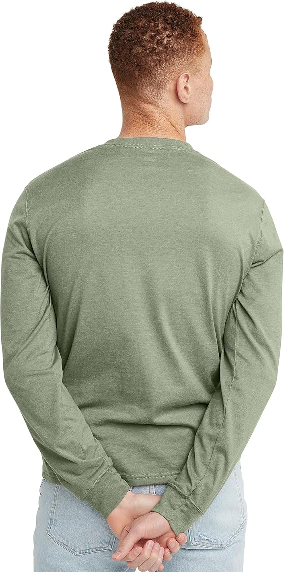 Mens Long Sleeve Cotton Henley T Shirt Casual Button Neck Tee - Image 2