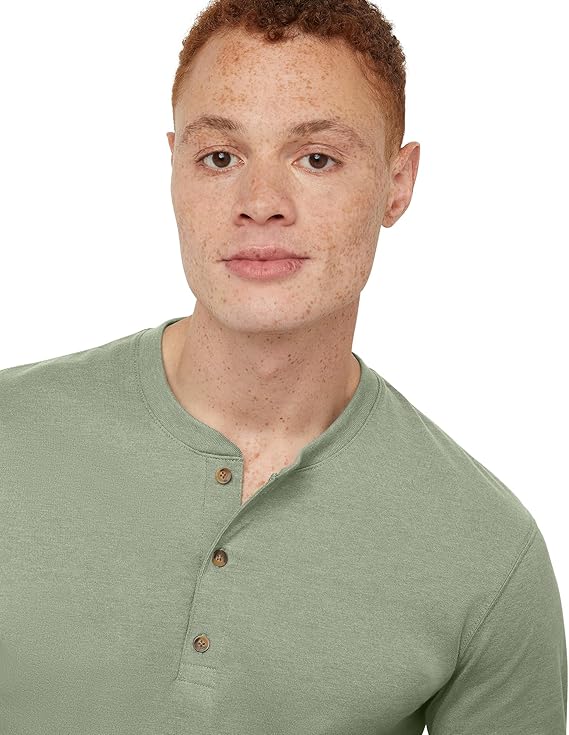 Mens Long Sleeve Cotton Henley T Shirt Casual Button Neck Tee - Image 3