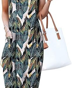 Women Halter Neck Maxi Sundress Sleeveless Split Beach Vacation Dress Pockets