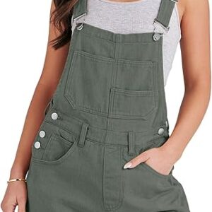 Women Denim Short Overalls Casual Loose Fit Adjustable Bib Shortalls Romper