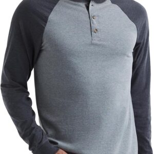 Mens Cotton Long Sleeve Henley T Shirt Casual Basic Everyday Tee