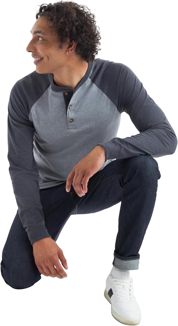 Mens Cotton Long Sleeve Henley T Shirt Casual Basic Everyday Tee - Image 3