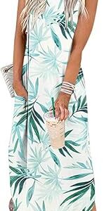 Women Summer Sleeveless Maxi Dress Casual Loose Beach Vacation Sundress