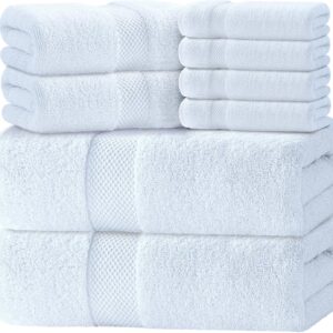 Luxury White Turkish Cotton Bath Towel Set 8-Piece