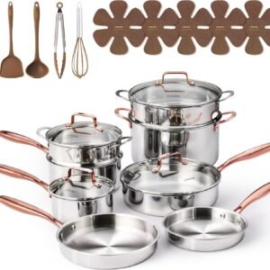21-Piece Stainless Steel Cookware Non-Toxic Induction Pots Pans Gold Kitchen Set