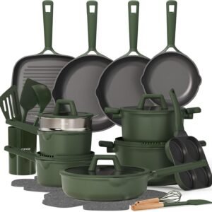 31-Piece Nonstick Cookware Set Pots Pans Utensils Induction Compatible Green Kitchen