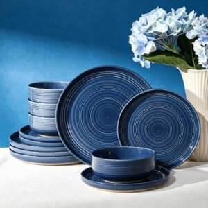 12-Piece Ceramic Dinnerware Set Plates Bowls Speckled Blue Microwave Dishwasher Safe