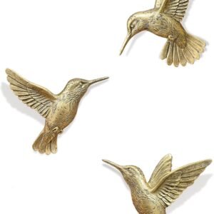 Vintage Gold Hummingbird Wall Decor Set – Resin Bird Art