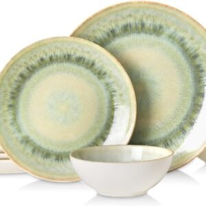 12-Piece Ceramic Dinnerware Set Service For 4 Scratch Resistant Microwave Dishwasher Safe Green