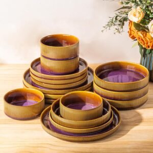 16-Piece Ceramic Dinnerware Set Service For 4 Lightweight Scratch Resistant Microwave Dishwasher Safe Amber