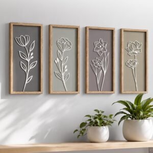 Wooden Floral Wall Art Set – Boho Farmhouse Home Decor
