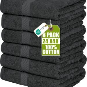 6-Pack Medium Bath Towels 24x48 Cotton 500GSM Quick Dry Absorbent Spa Hotel Grey