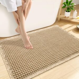 Brown Waffle Bath Mat, Extra Soft Absorbent Non‑Slip Rug