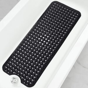 Black Extra Large Bath Mat, Non‑Slip Tub Shower Rug