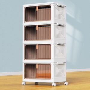 Stackable Plastic Storage Bins, 4‑Tier Folding Organizer Boxes